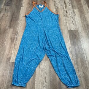 Pitusa Swim Coverup Petite One Size Blue Harem Jumpsuit V-Neck Sleeveless Boho